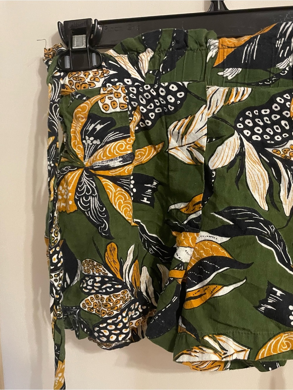 Olive Green Print Shorts
